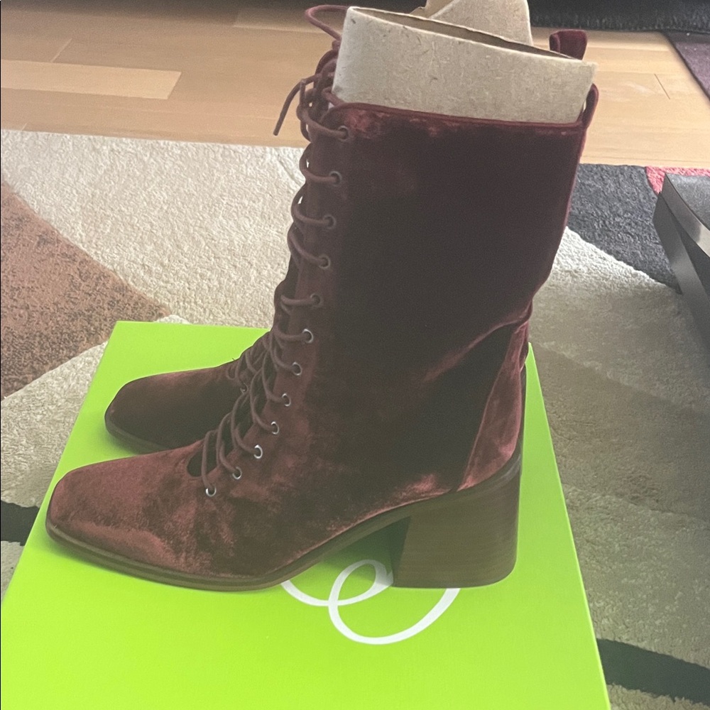 Sam Edelman Burgundy Velvet Lace-Up Boots